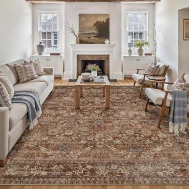 Imagem de HUGEAR Tapetes laváveis à máquina, 15 x 23 cm, tijolo, vermelho, corredor, grande área, tapete floral, tapete de pilha baixa, tapete estético, quarto, sala de estar, escritório, sala de jantar