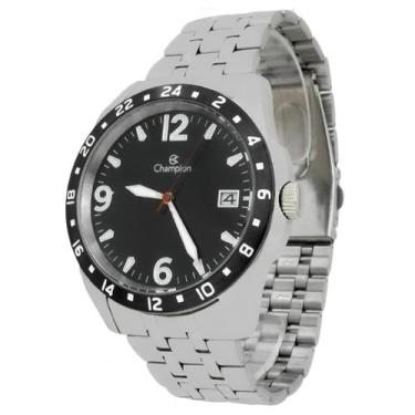 Imagem de Relógio Masculino Champion Prata Aço Mostrador Preto Original Resisten