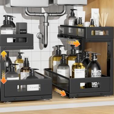 Imagem de Biboraya Pacote com 2 organizadores embaixo da pia e altura de armazenamento ajustável, organizador de armário de 2 camadas para cozinha, banheiro - preto