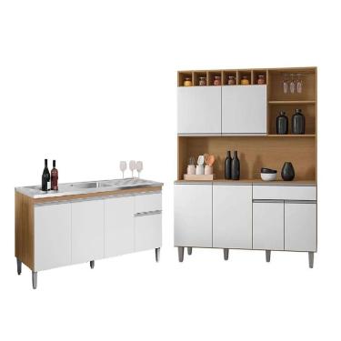 Imagem de Cozinha Compacta Alice com Balcão para Pia Tatiane 120m Sem Tampo - Amendoa/Branco AJL
