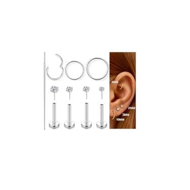 Imagem de Incaton Brincos de nariz sem rosca de 18 g para mulheres e homens, argolas hipoalergênicas de aço cirúrgico 316L para cartilagem narina tragus helix labret piercing piercing brincos de zircônia cúbica