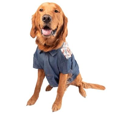 Imagem de Wrangler Camisa jeans com gola redonda padrão de corda azul M P