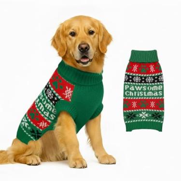 Imagem de Suéter de malha para cães pequenos a grandes, meninos e meninas, suéteres clássicos de Natal para cães de gola rolê, roupas quentes e macias para animais de estimação para o inverno (verde Papai Noel