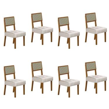 Imagem de Conjunto 8 Cadeiras para Sala de Jantar Pés em Madeira Maciça Liz Palha/Cinza/Freijó
