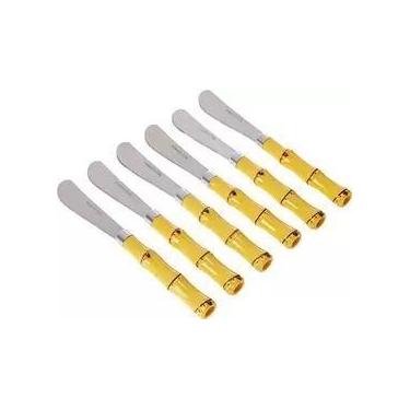 Imagem de Jogo Com 6 Espátulas Para Patês Manteiga Aço Inox com Cabo Tipo Bambu 