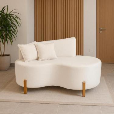 Imagem de Sofá Orgânico 2 Lugares Curvo 150cm com Almofadas Pés de Madeira Tecid