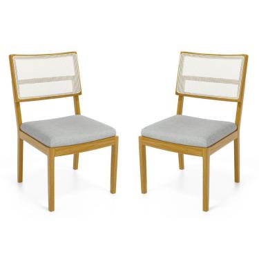 Imagem de Kit Com 2 Cadeiras Milena Madeira Maciça Assentos Estofados Encostos De Tela Sintética Linho Cinza 407