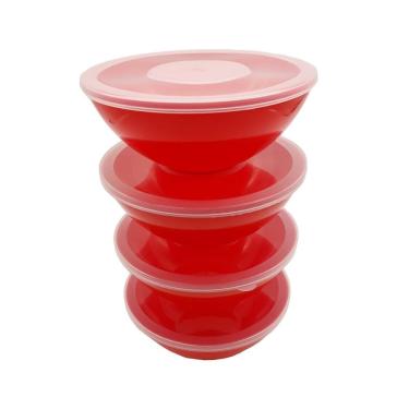 Imagem de 6 potes redondo com tampa marmita sobremesa 600 ml vermelho