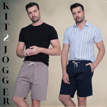 Imagem de Kit 2 Bermudas Jogger Masculina Sarja Premium com Elastano e Cordão Aj