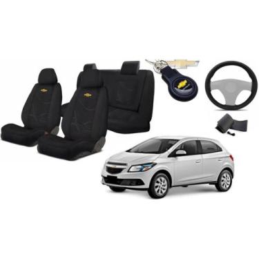 Imagem de Kit Capas Tecido Assentos Onix 2013 a 2017 + Volante + Chaveiro GM - F