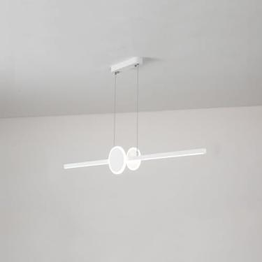 Imagem de Lustre nórdico clássico moderno linear luz pendente cozinha LED pendurado teto barra lâmpada minimalismo preto verde longo lustre para sala de jantar sala de estar quarto, branco