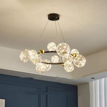 Imagem de Lustre de bolhas de meados do século, 6 luzes, LED regulável, pingente de teto, corda de filamento, vidro, vintage, dourado, luminária suspensa para quarto, sala de jantar, cozinha, ilha, sa