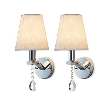 Imagem de Pacote com 2 arandelas de parede individuais, luminária de parede de tecido cromado, luminária de parede vintage para cabeceira, luminária de parede interna para quarto, cabeceira e sala de