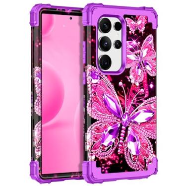 Imagem de Miqala Capa para Galaxy S24 Ultra 5G, brilha no escuro, três camadas, resistente, à prova de choque, proteção total de plástico rígido + capa protetora de silicone macio para Samsung Galaxy S24 Ultra