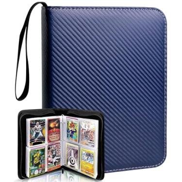 Imagem de TONESPAC Pasta de cartão com 400 bolsos, compatível com fichário de cartões de troca, organizador de cupons de cartões de beisebol, cartões esportivos (azul listrado)