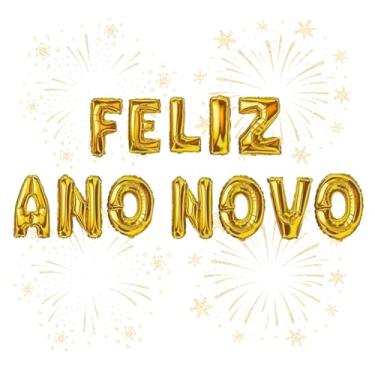 Imagem de Kit 12 Balões Letras Feliz Ano Novo Metalizado Dourado Decoração Festa de Réveillon Casamentos Aniversário Fácil de Encher Evento Corporativo Ensaios Formatura Faculdade Escola