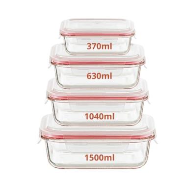 Imagem de Kit Conjunto 3/5/6/10 Potes Herméticos Geladeira Vidro Marmita Tampa Click Vedação Silicone Borracha(Combo 4 Potes - Vermelho)