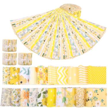 Imagem de 160 tiras de tecido de rolo de gelatina, tecido acolchoado de algodão floral amarelo sortido com estampa de rolo, bricolage pré-cortado patchwork de algodão macio para cobertor, tapete, decoração de
