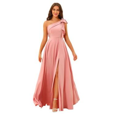 Imagem de Vestido de dama de honra BITALY de um ombro, cetim, coral dividido