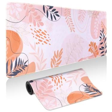 Imagem de Mouse pad para jogos – tapete de mesa para teclado e mouse – rosa abstrato folhas grandes tapetes de mouse para mesa, mousepad para jogos com base antiderrapante, tapete de mesa (80 cm x 30 cm) para
