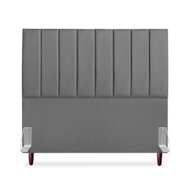 Imagem de Cabeceira De Casal Queen Carla 160 cm Com Frame Em Couro Cinza - Tifan