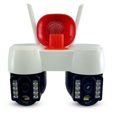 Imagem de Camera de Segurança Duas Lentes Wifi APP Grava Voz PTZ Alerta Som Sirene Sensor Movimento Microfone Visao Noturna