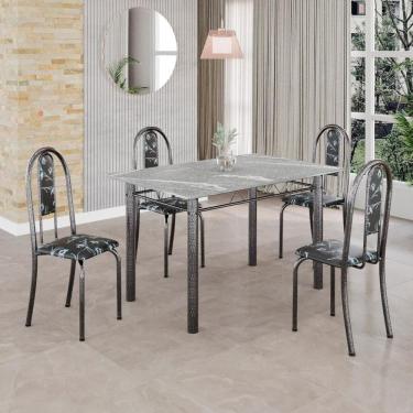 Imagem de Conjunto De Mesa Tubular 4 Cadeiras 100x60cm Mart Prata Com Tampo Em Granito Topázio Isabel 020 - Tudo De Móveis Botanic Bege
