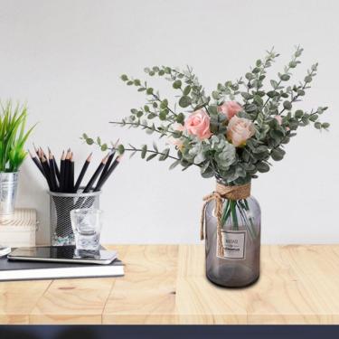 Imagem de Decoração artificial de folhas de eucalipto, 24 peças de plástico de 38 cm