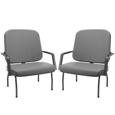 Imagem de Kit 02 Cadeiras de Escritório Recepção com Braço Fixa Preta Magno P03 Vinil Cinza - Lyam Decor