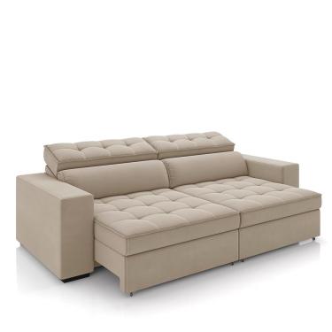 Imagem de Sofá Decorativo Hugo 2 Lugares 208cm Reclinável e Retrátil Veludo Bege G45 - Gran Belo
