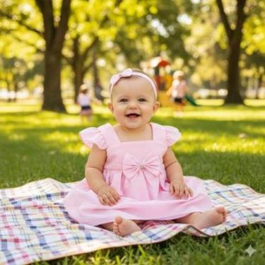 Imagem de Vestido Bebê Laço Strass Faixa de Cabelo Formal Casamento BB-Feminino