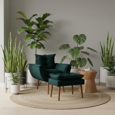Imagem de Poltrona Decorativa com Puff, Estilo Moderno, Conjunto de Cadeira e Apoio para Pés, para Sala de Estar, Recepção, Quarto, Penteadeira e Closet (Verde)
