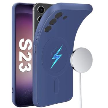 Imagem de Capa magnética para Samsung Galaxy S23, adequada para Mag-Safe, Slim Soft Touch Silicone para Samsung S23 Capa protetora com forro de microfibra de borracha gel para Galaxy S23 5G 6,1 polegadas (azul)