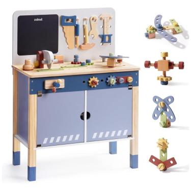 Imagem de Bancada Educativa de Brinquedo de Madeira ROBUD, Kit de Ferramentas de Madeira para Crianças, Oficina de Construção Criativa, Tamanho Grande