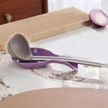 Imagem de Descanso de colher de plástico roxo - suporte para balcão de cozinha, suporte de utensílios para colheres, pinças, espátulas - pode ser lavado na lava-louças