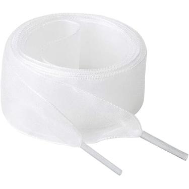 Imagem de 2 pares de cadarços de organza, cadarços brancos para sapatos planos de substituição para tênis de corrida atlética, cordas de bota, 1000 x 25 ~ 27 x 0,5 mm