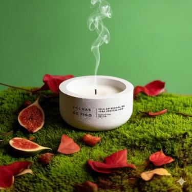 Imagem de Vela Aromática Folhas de Figo, 30g, Pote de Concreto Branco, 4-6h de Queima, Intuitiva Decor