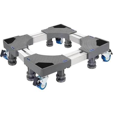 Imagem de Suporte Com Rodinhas Para Geladeira Maquina De Lavar E Seca Com Barra Dupla Aco Inox Ajustavel 45 A 68cm 350kg