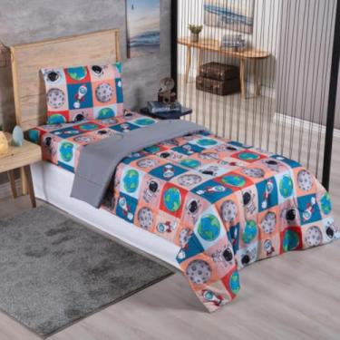 Imagem de Edredom Solteiro Infantil Dupla Face Estampado Digital Fofinho Macio Avulso Micropecal 200 Fios (Astronauta)