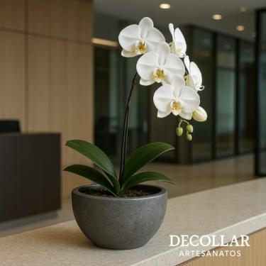 Imagem de Vaso Bacia Marmorizada 1 para plantar ideal para plantas decorativas naturais e artificiais área interna e externa indicado para mesa de centro, balcão, recepção. (cinza marmorizado)