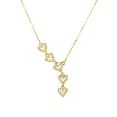 Imagem de DIAMANTIO Elegante colar de coração banhado a ouro 18K – Pingente delicado de cinco corações com zircônia cúbica, corrente ajustável, joia romântica para mulheres