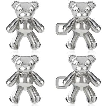 Imagem de Pinos de botões Bear Jean, botão de jeans ajustável para jeans soltos, fivelas removíveis sem costura, 2 pares de jeans de urso botões instantâneos para mulheres, saia e calça jeans (prata)