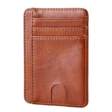 Imagem de Carteira minimalista fina com bolso frontal, bloqueio de RFID, carteira de couro para homens e mulheres, Marrom claro 1, Carteiras