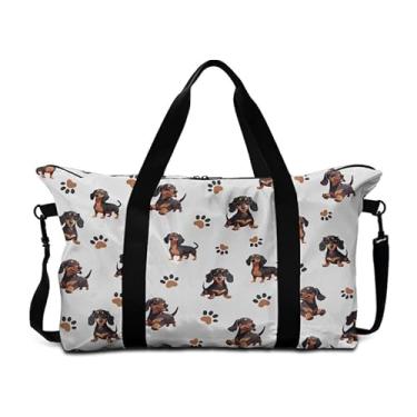 Imagem de Jolamirel Bolsa esportiva de viagem com estampa de zebra, bolsa para itens pessoais de 30 L, leve, com estampa de cães, bolsa de transporte para o fim de semana, Patas de cachorro Dachshund, One Size