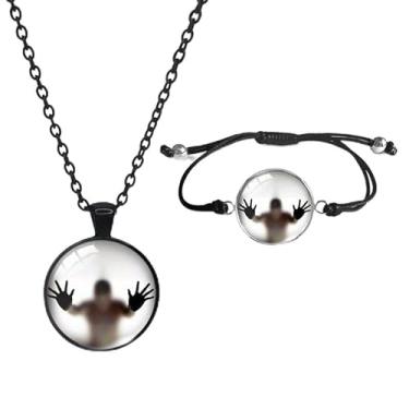 Imagem de Colar com pingente de vidro silhueta luminosa com fundo verde brilhante - acessório masculino exclusivo, ideal para eventos noturnos, 21.65in, Aço inoxidável, Sem Pedra Preciosa