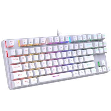 Imagem de Teclado Mecânico Gamer RGB com Switch Azul 87 Teclas Double Shot e Conexão USB com Layout US Performance e Estilo Profissional (Branco)