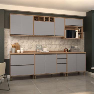 Imagem de Cozinha Completa 6 Pçs Nicho Micro-ondas E Tampo 280cm Isa L Vanilla/cinza Puro