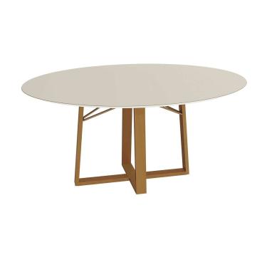 Imagem de Mesa de Sala Jantar Elma Premium Madeira Maciça c/ Tampo Madeirado c/ Vidro 120x120cm Carvalho/Off White - Kappesberg