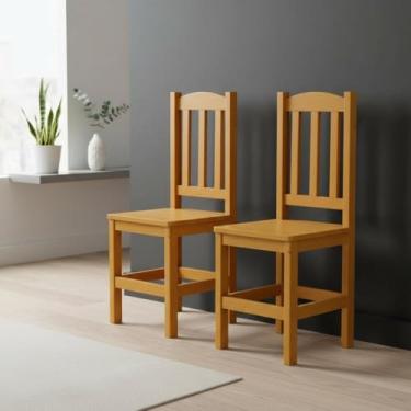 Imagem de Kit 2 Cadeiras em Madeira Maciça Reforçada Diamante - Mel Sem Estofado