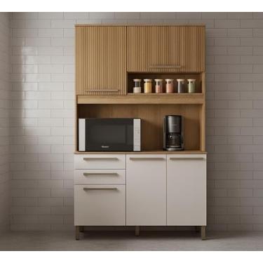 Imagem de Armário De Cozinha Ripado Completo Kit Compacto Com Balcão - Mel Ripado/arenas
